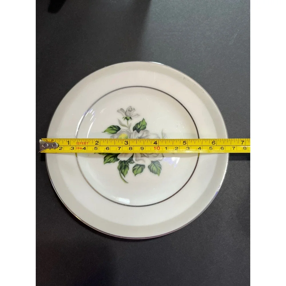 Gold Coast China First Love Bread Butter Plate White Rose Silver Rim Japan 6.5in
